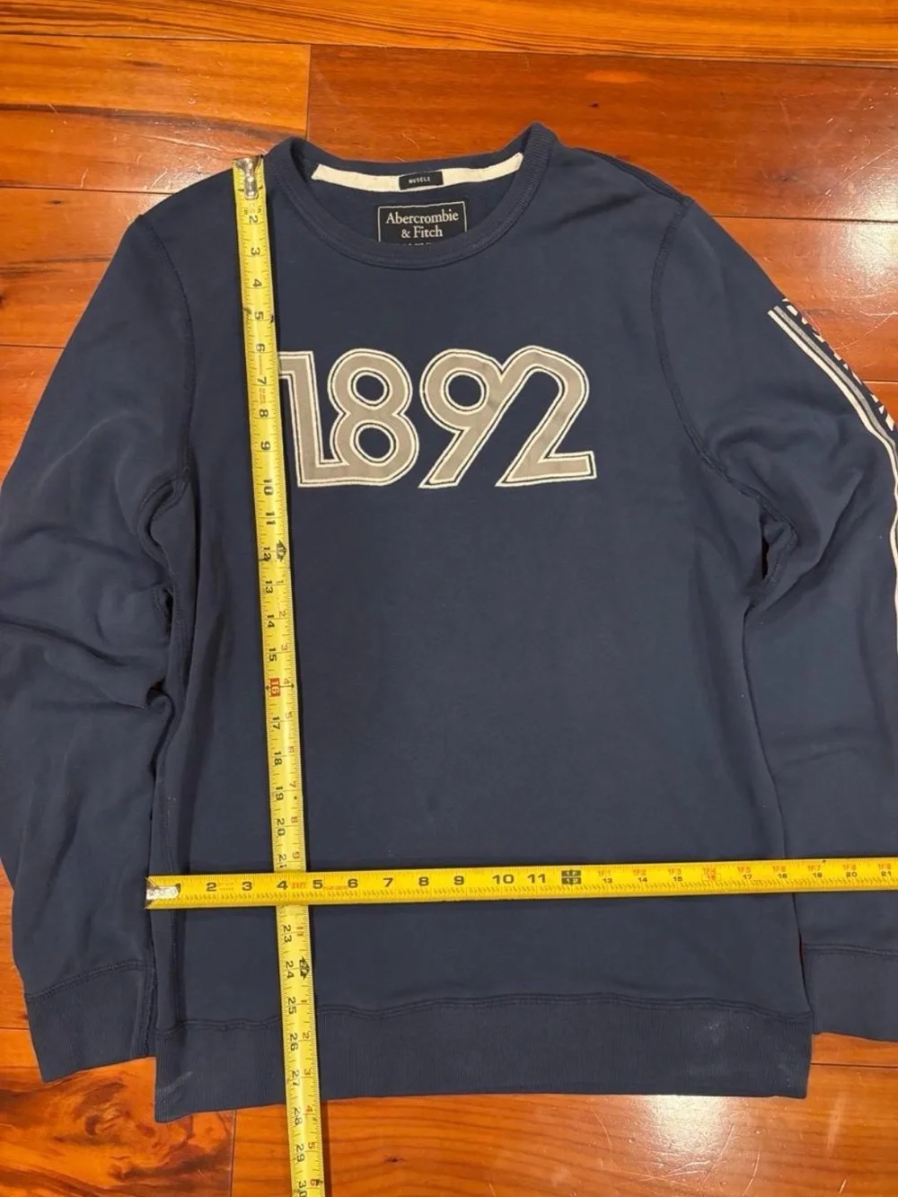 Abercrombie & Fitch Navy Crewneck Sweater with 1892 Chest Graphic